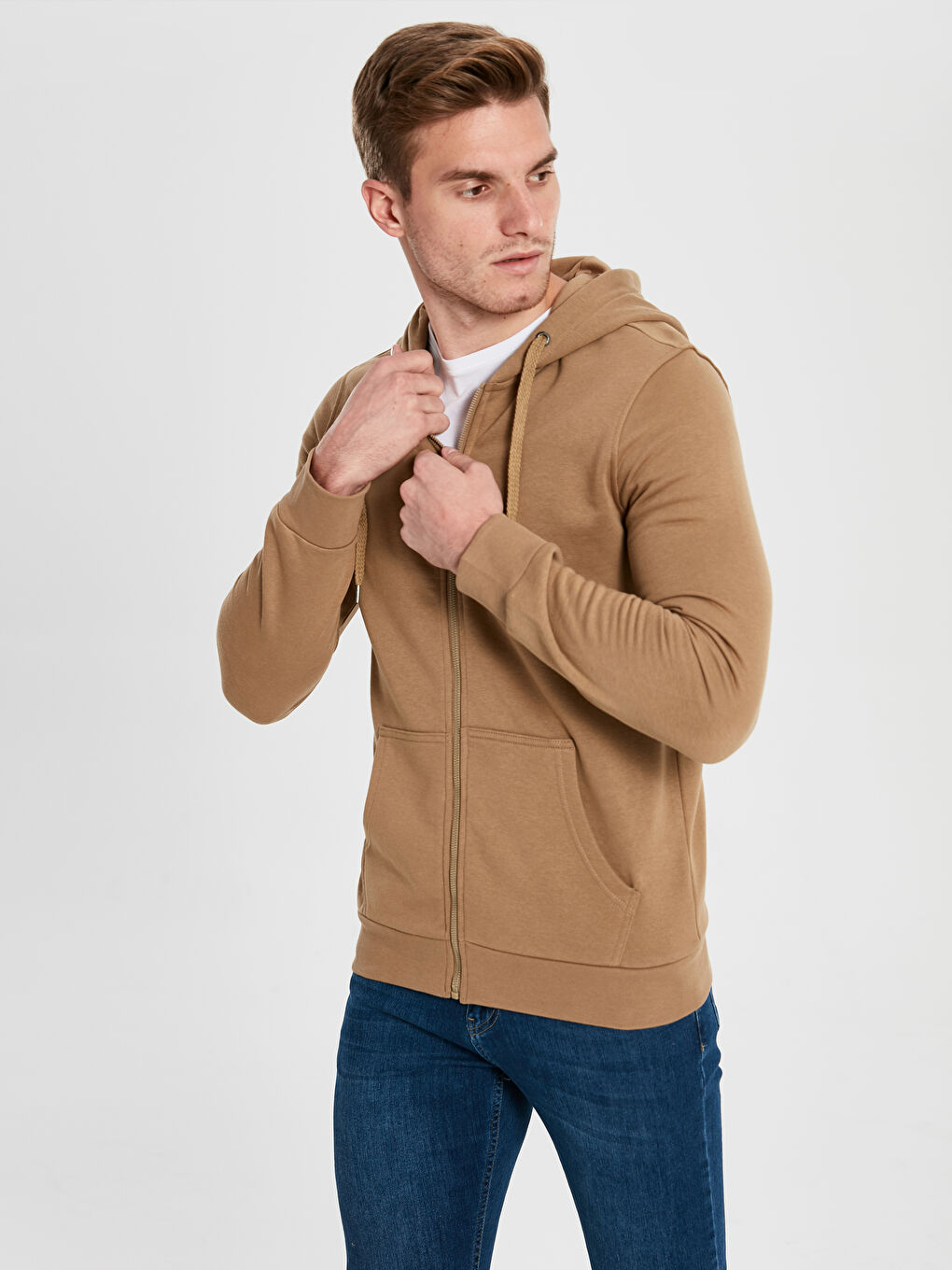 Man BEIGE Zip-Up Sweatshirt