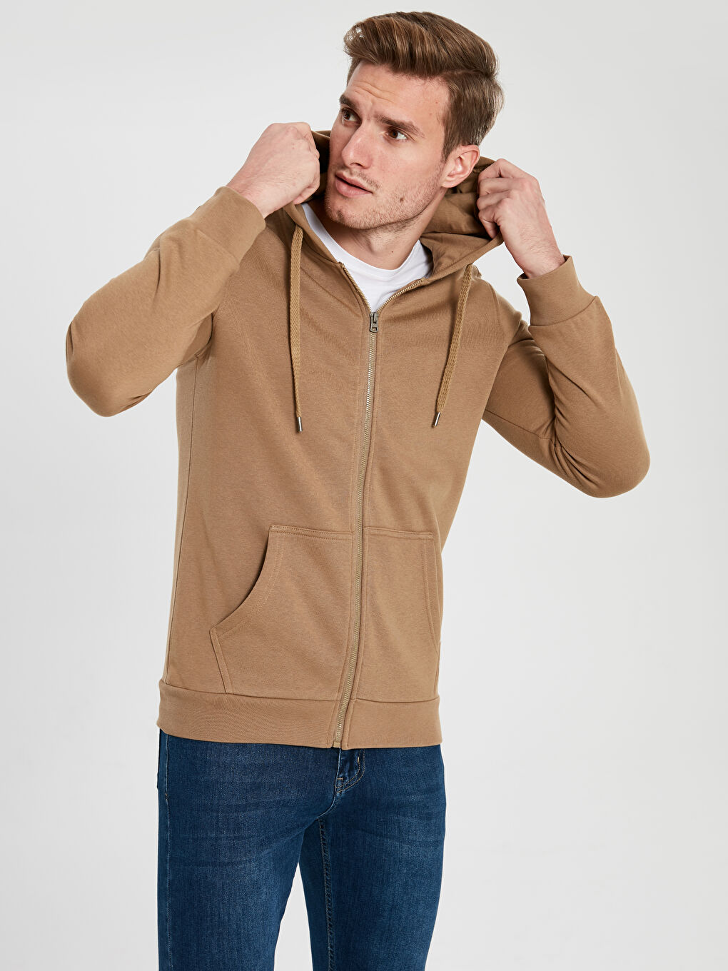 Man BEIGE Zip-Up Sweatshirt-1