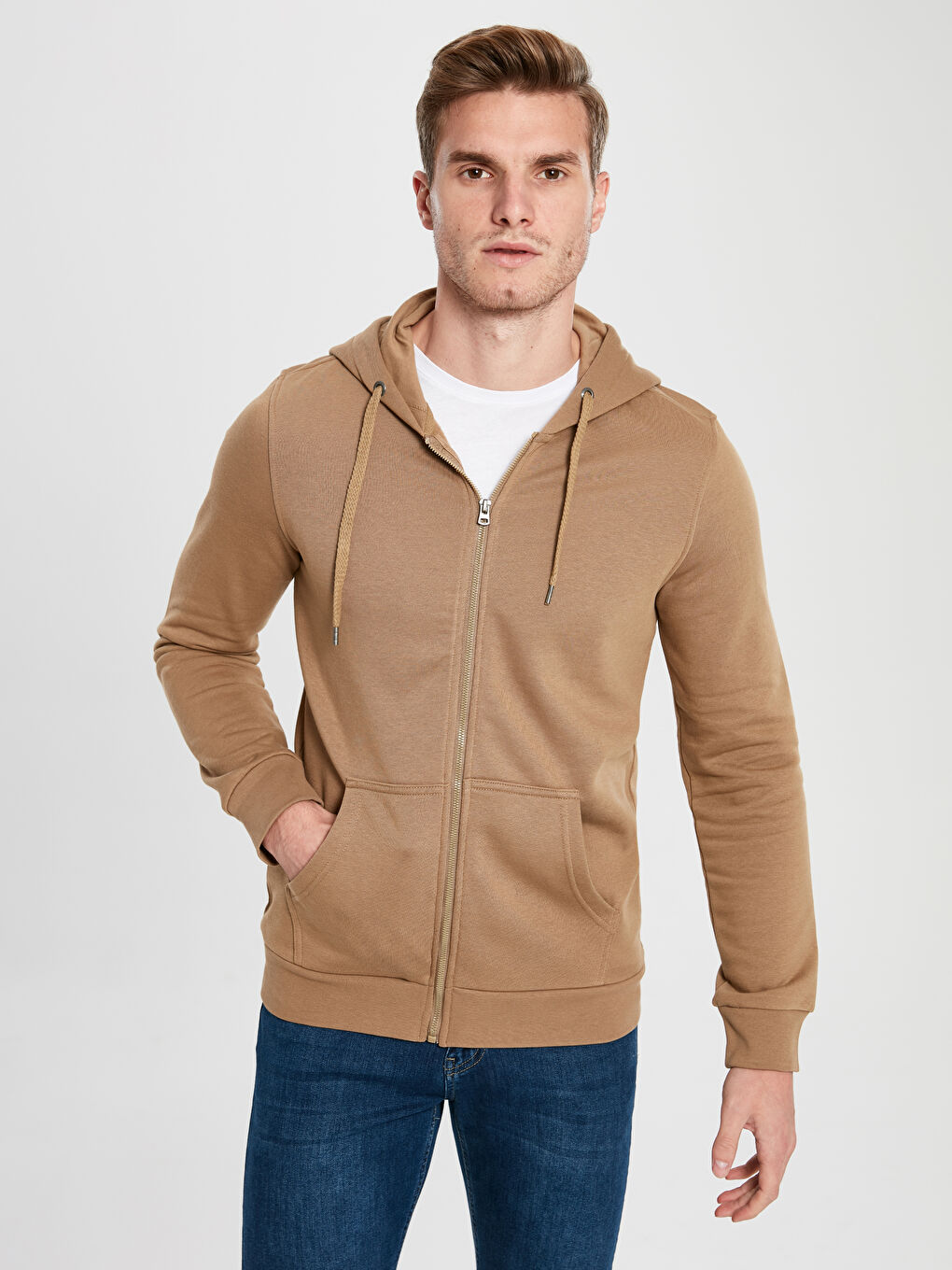 Man BEIGE Zip-Up Sweatshirt-2