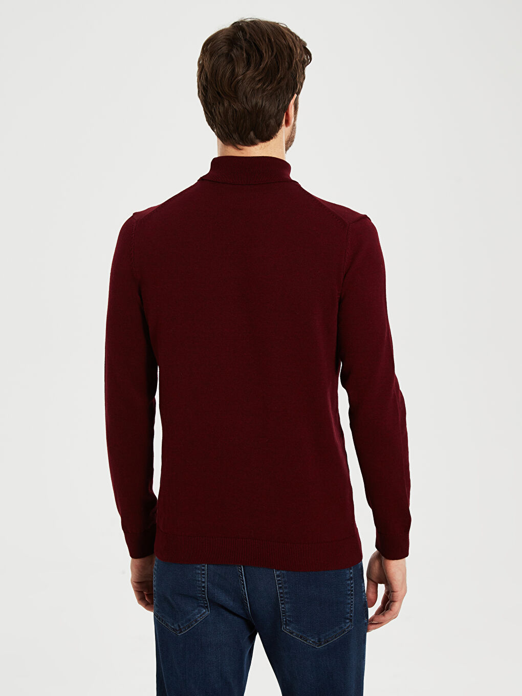 Bordo Balıkçı Yaka Uzun Kollu Erkek Triko Kazak-2