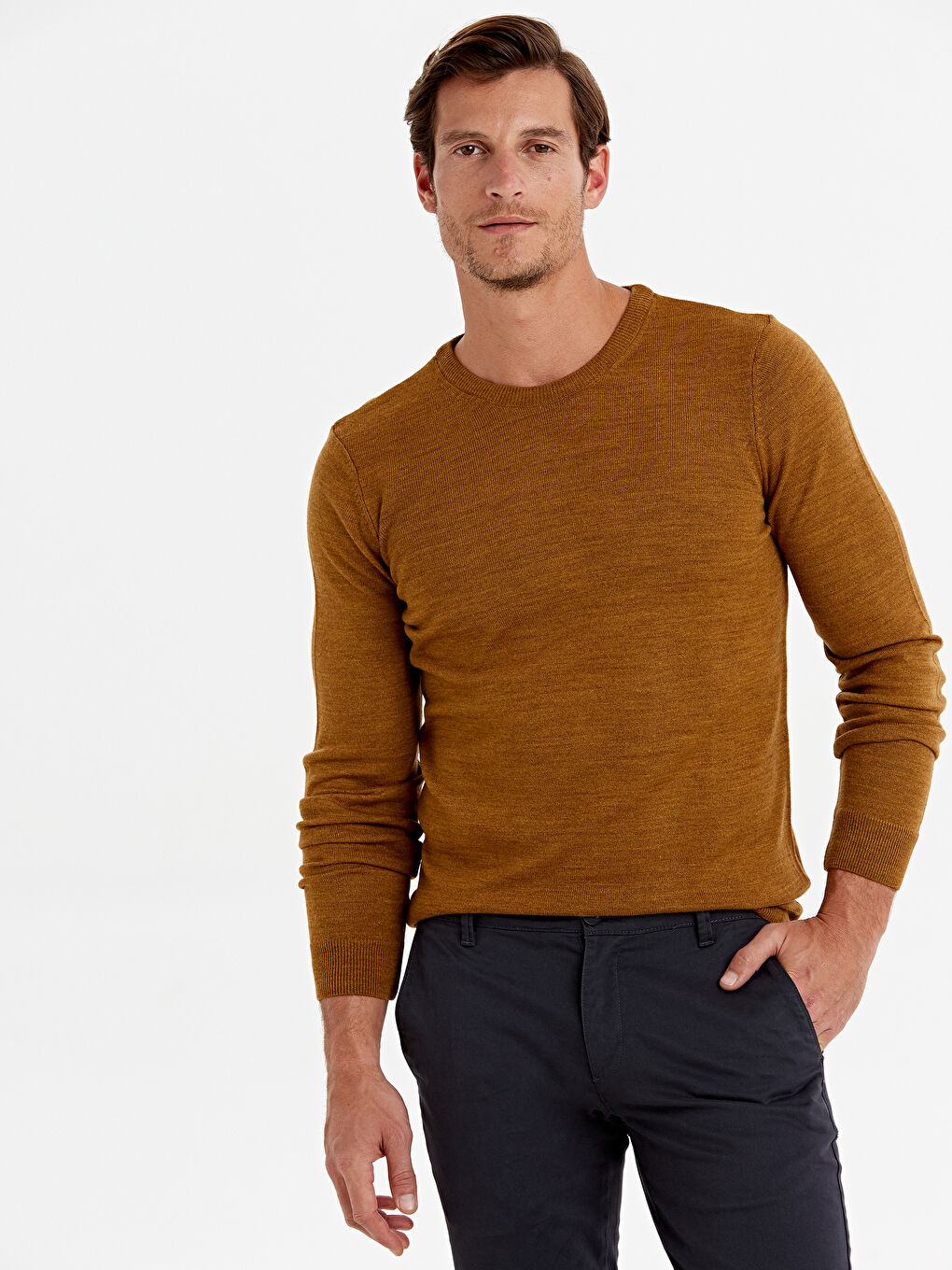 Sarı Bisiklet Yaka Erkek Triko Kazak