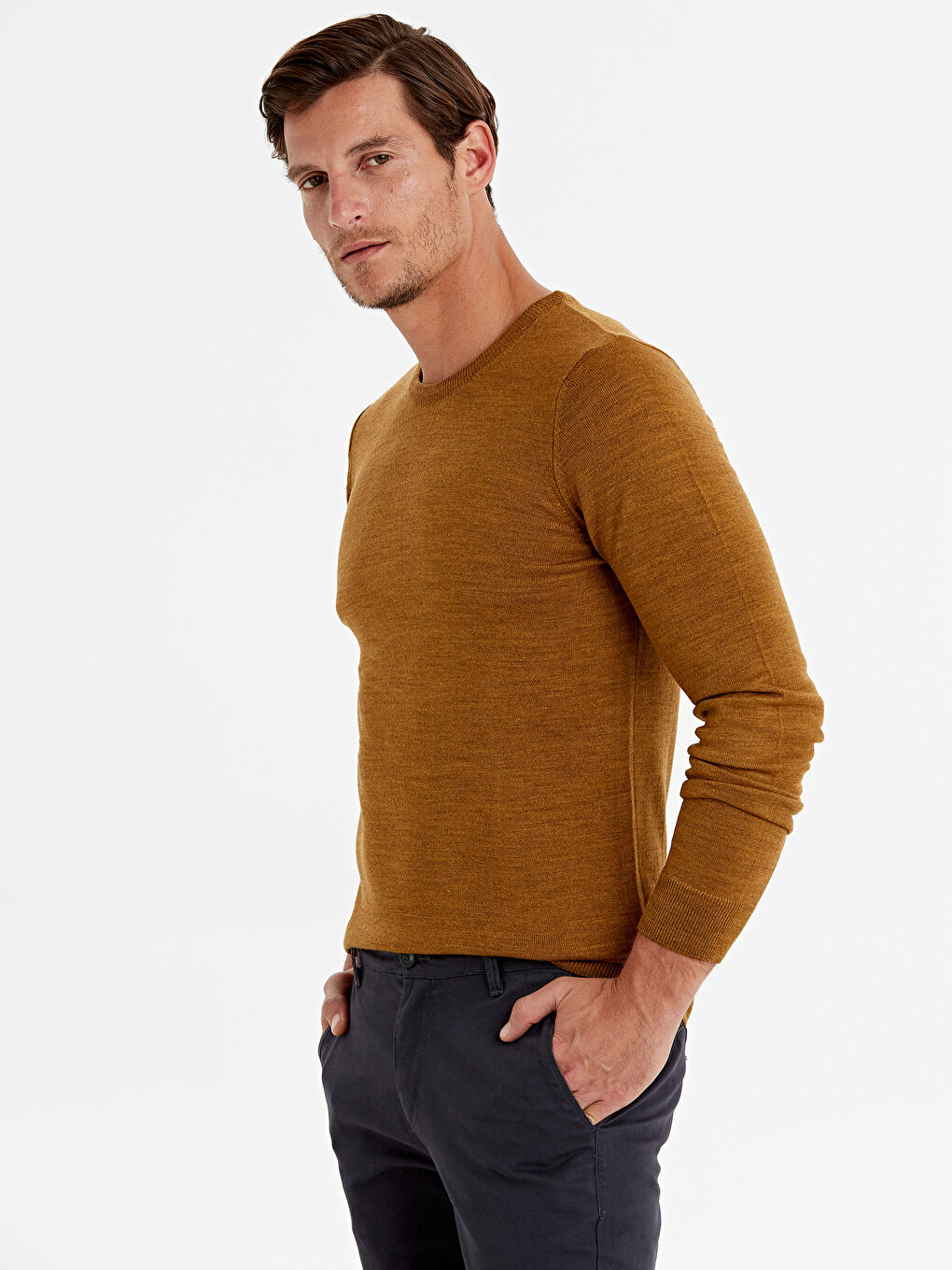 Sarı Bisiklet Yaka Erkek Triko Kazak-1