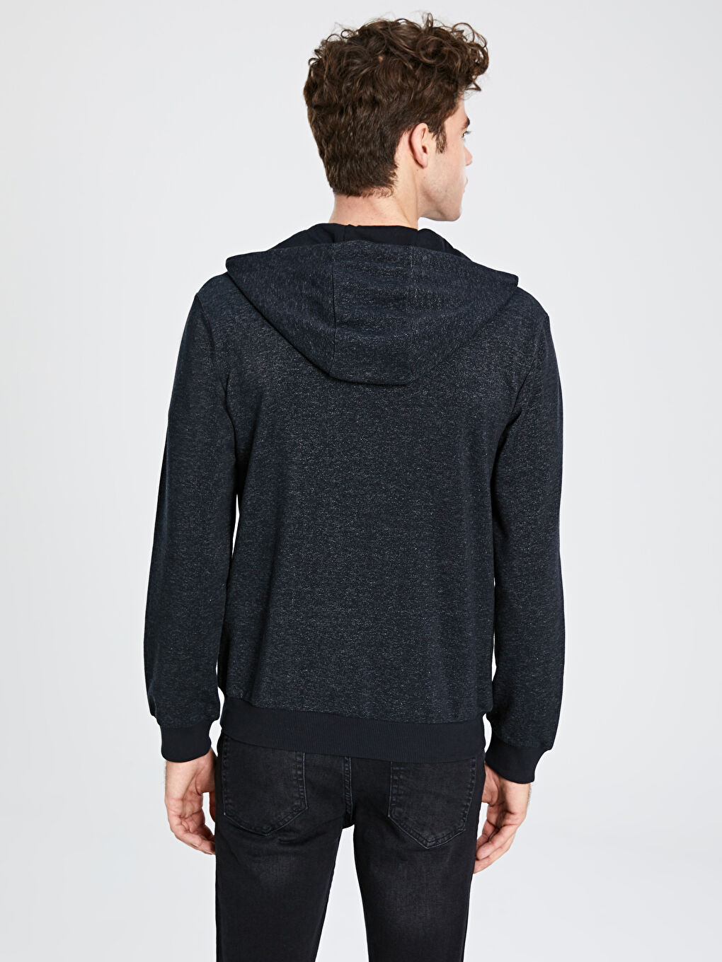 Siyah Kapüşonlu Fermuarlı Erkek Sweatshirt-3