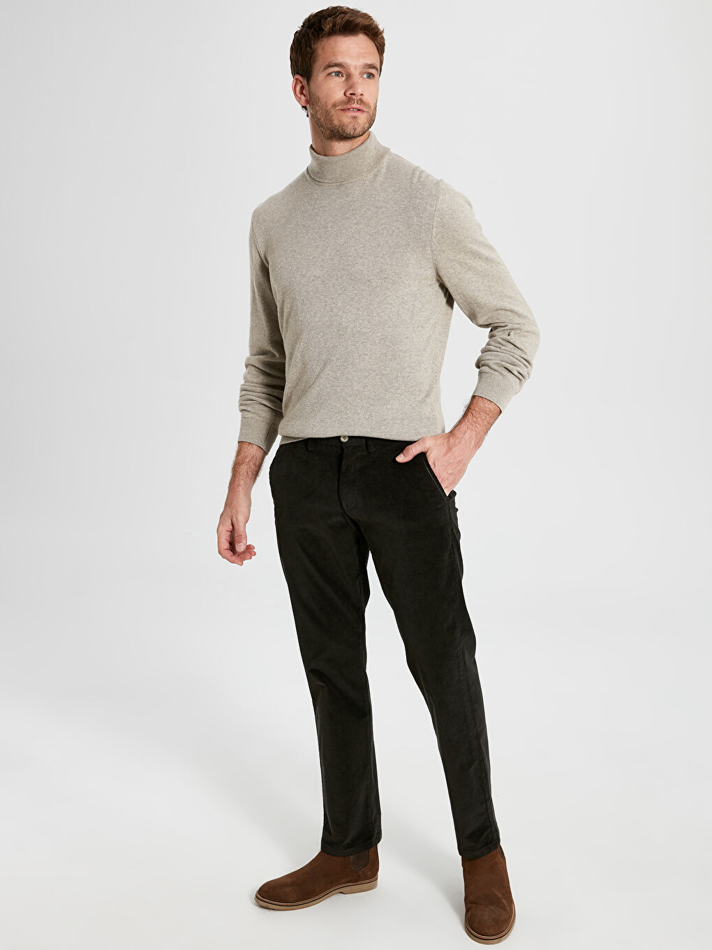 Haki Kadife Erkek Pantolon-1