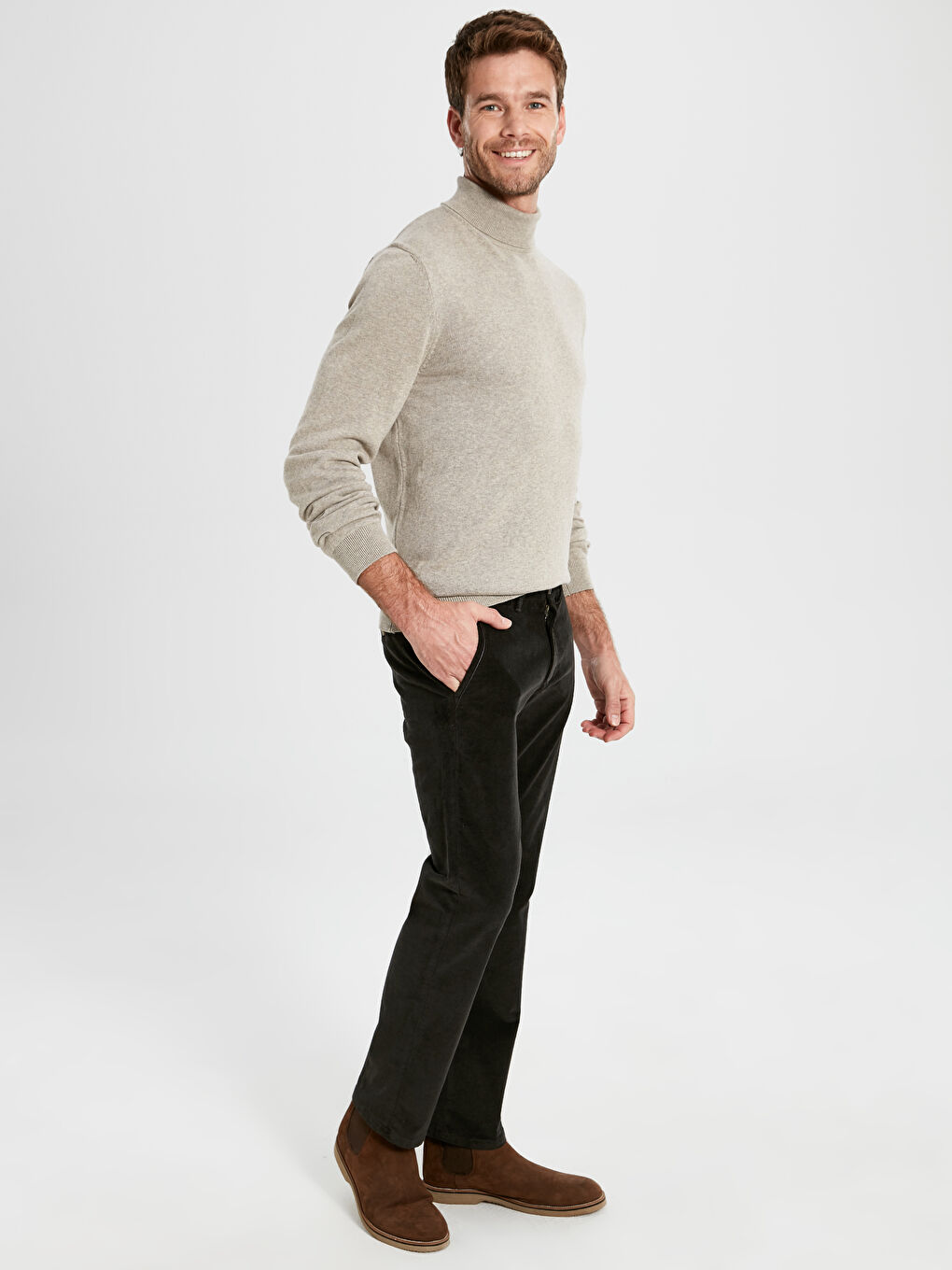 Haki Kadife Erkek Pantolon-3