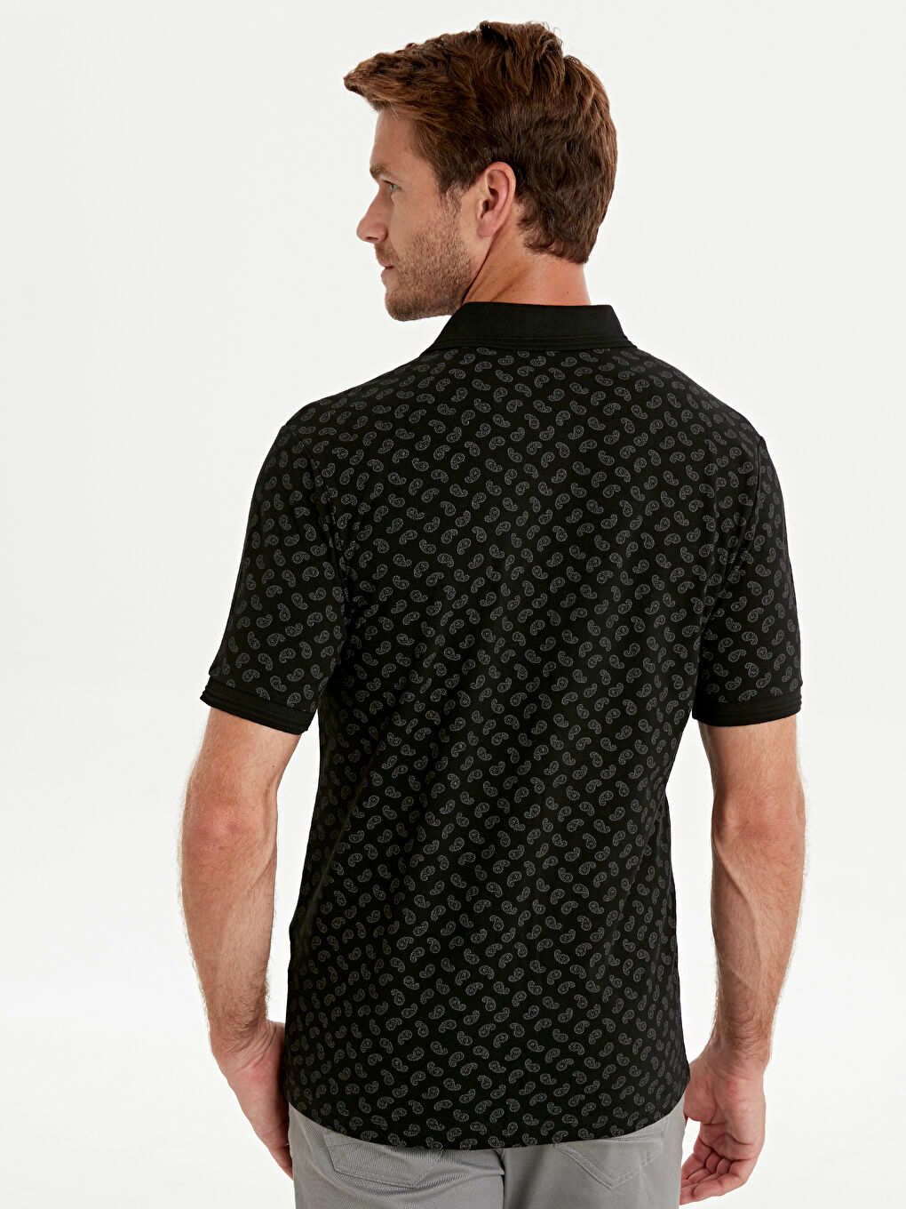 Siyah Polo Yaka Kısa Kollu Erkek Tişört-3