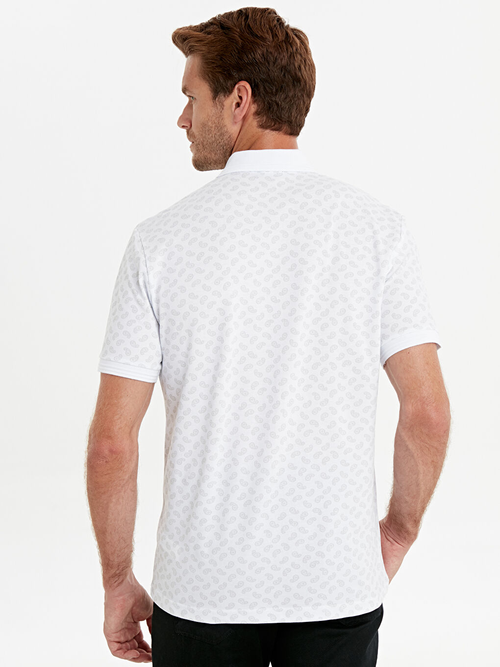 Beyaz Polo Yaka Kısa Kollu Erkek Tişört-3