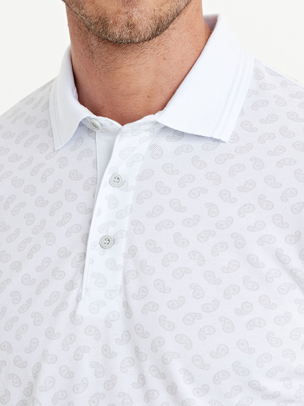 Beyaz Polo Yaka Kısa Kollu Erkek Tişört-4