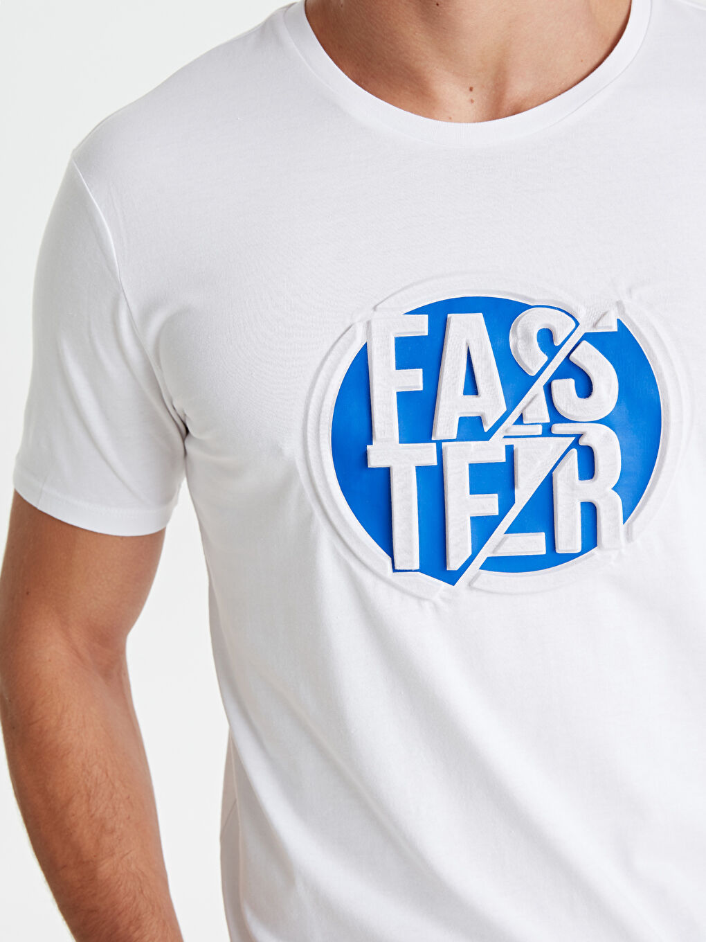 Beyaz Bisiklet Yaka Penye Erkek Tişört-3