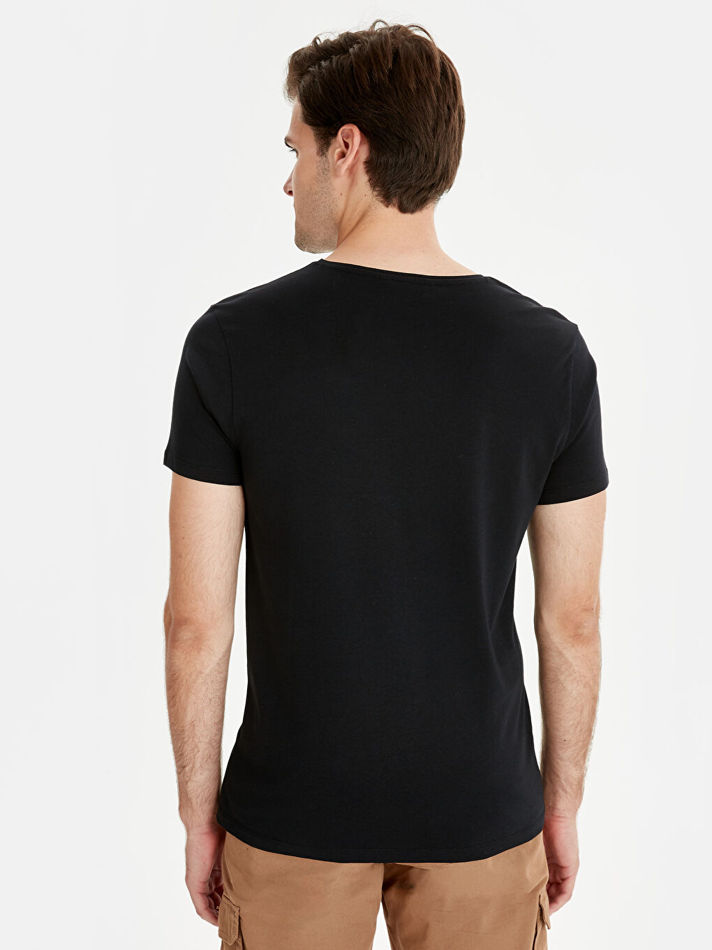 Siyah Bisiklet Yaka Penye Erkek Tişört-1