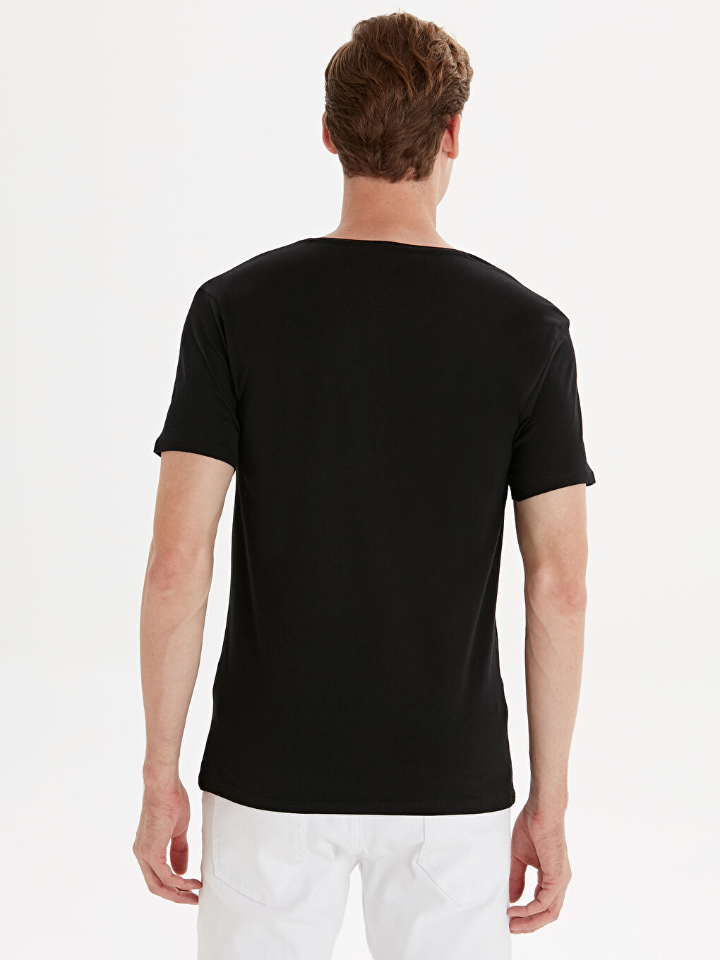 Siyah Bisiklet Yaka Penye Erkek Tişört-2