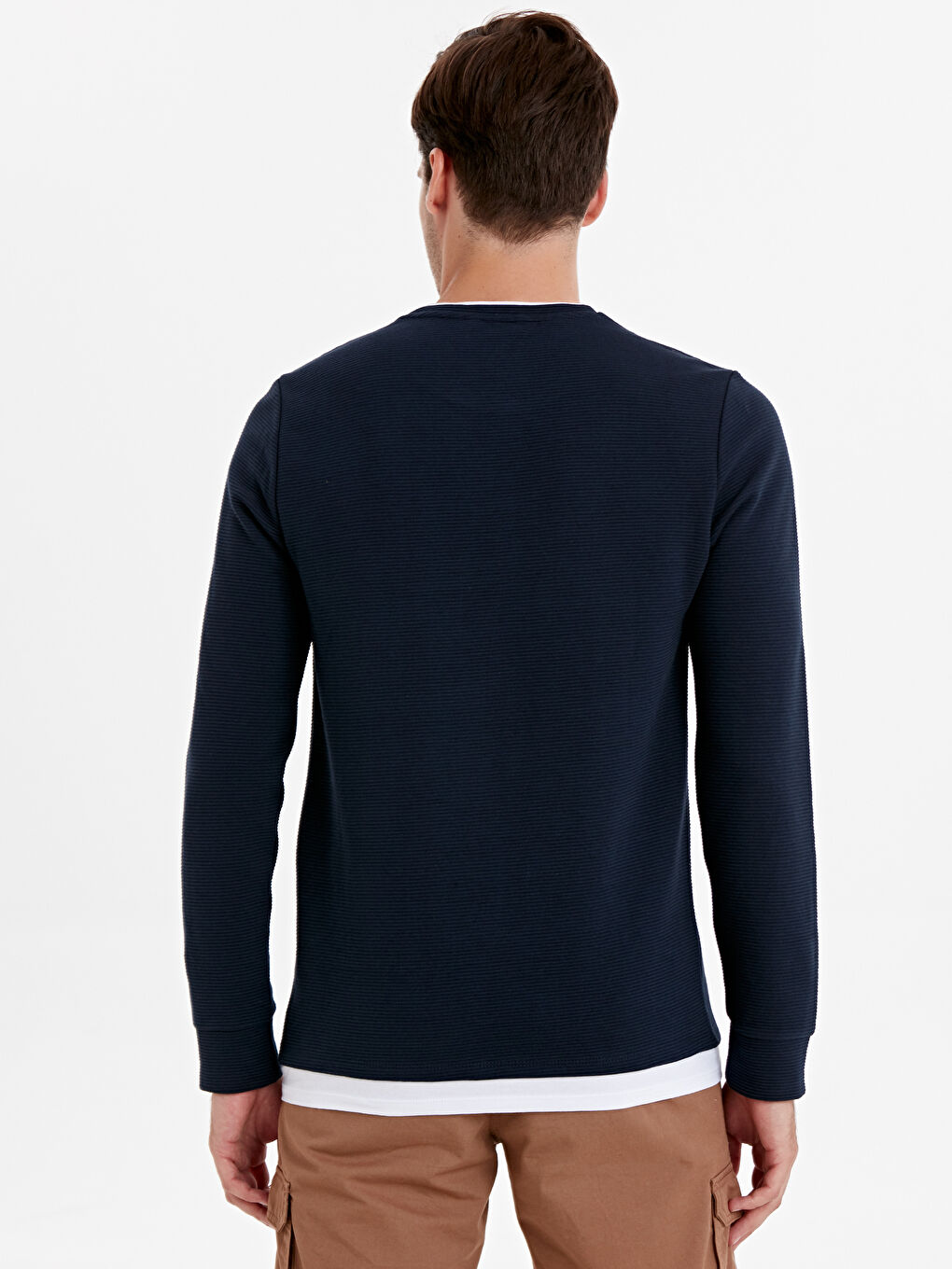 Lacivert Bisiklet Yaka Uzun Kollu Basic Erkek Sweatshirt-1