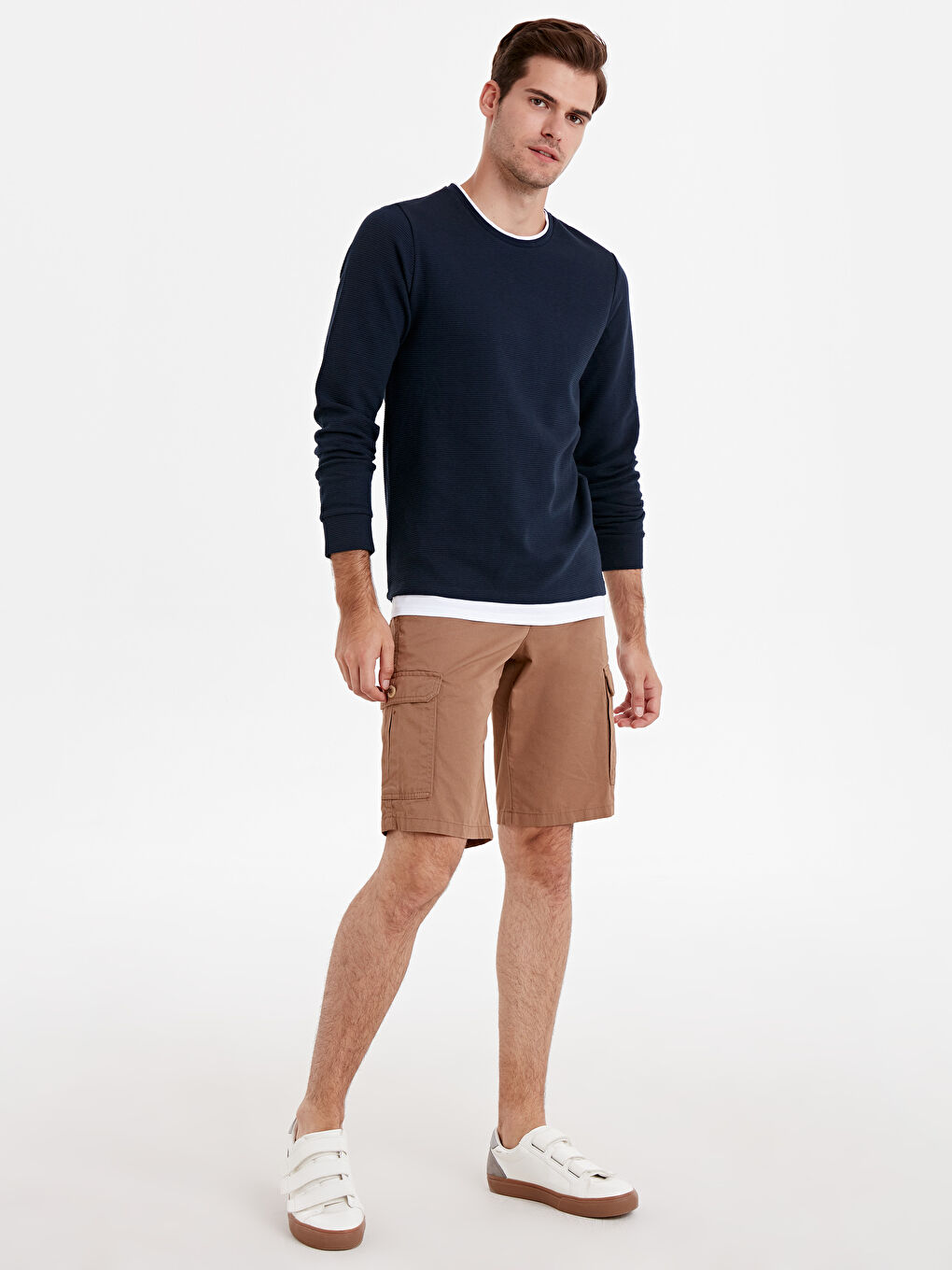 Lacivert Bisiklet Yaka Uzun Kollu Basic Erkek Sweatshirt-2