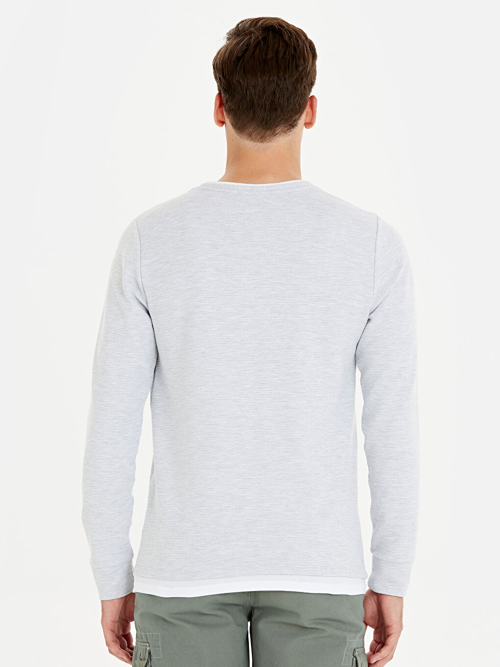 Gri Bisiklet Yaka Uzun Kollu Basic Erkek Sweatshirt-6