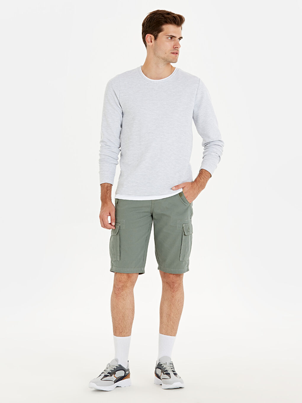 Gri Bisiklet Yaka Uzun Kollu Basic Erkek Sweatshirt-7