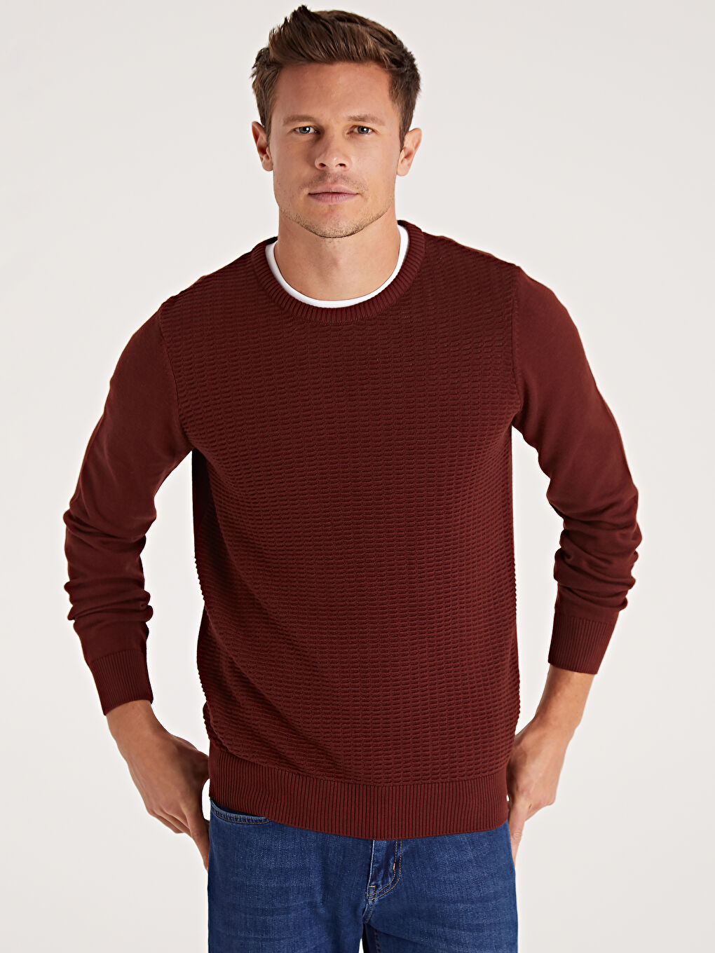 Crew Neck Long Sleeve Thin Men's Tricot Sweater -9W3913Z8-HJG
