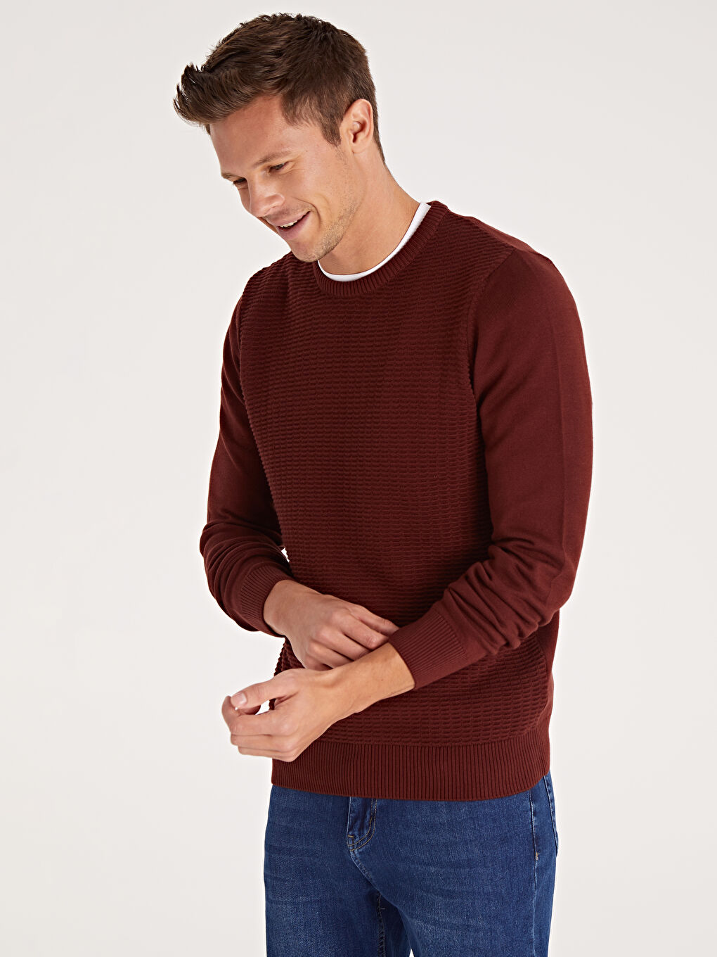 Crew Neck Long Sleeve Thin Men's Tricot Sweater -9W3913Z8-HJG
