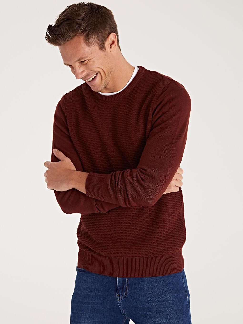 Crew Neck Long Sleeve Thin Men's Tricot Sweater -9W3913Z8-HJG