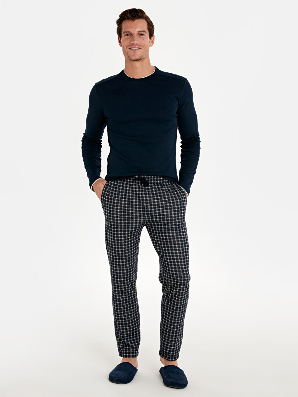 Lacivert Ekoseli Pijama Alt-1