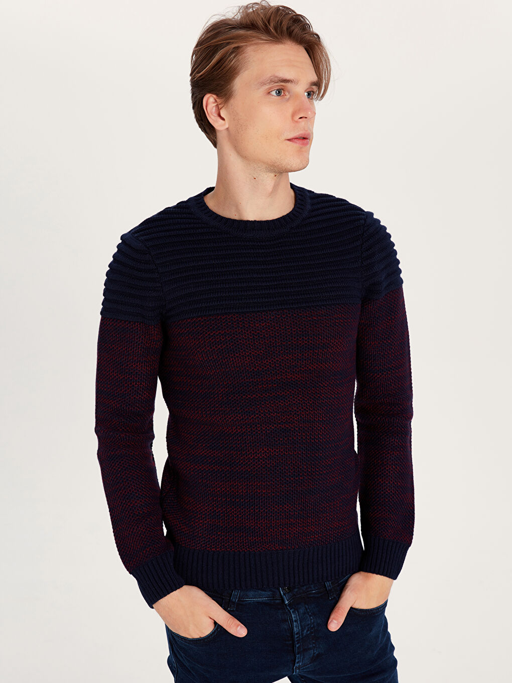 Ерлерге арналған трикотаж ұзын жеңді дөңгелек жағалы жемпір-2