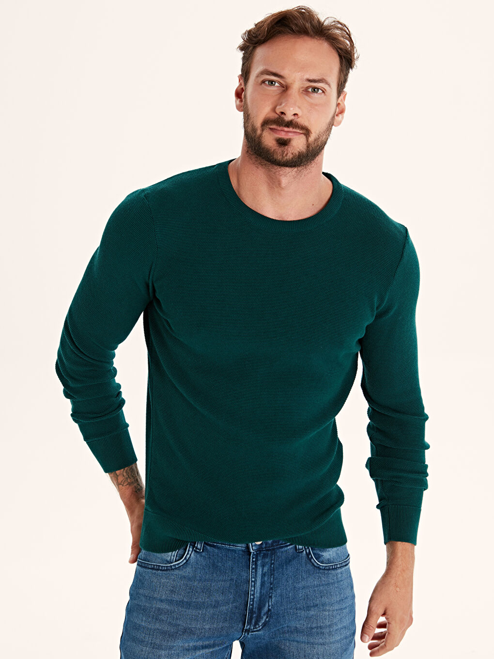 Yeşil Bisiklet Yaka Erkek Triko Kazak