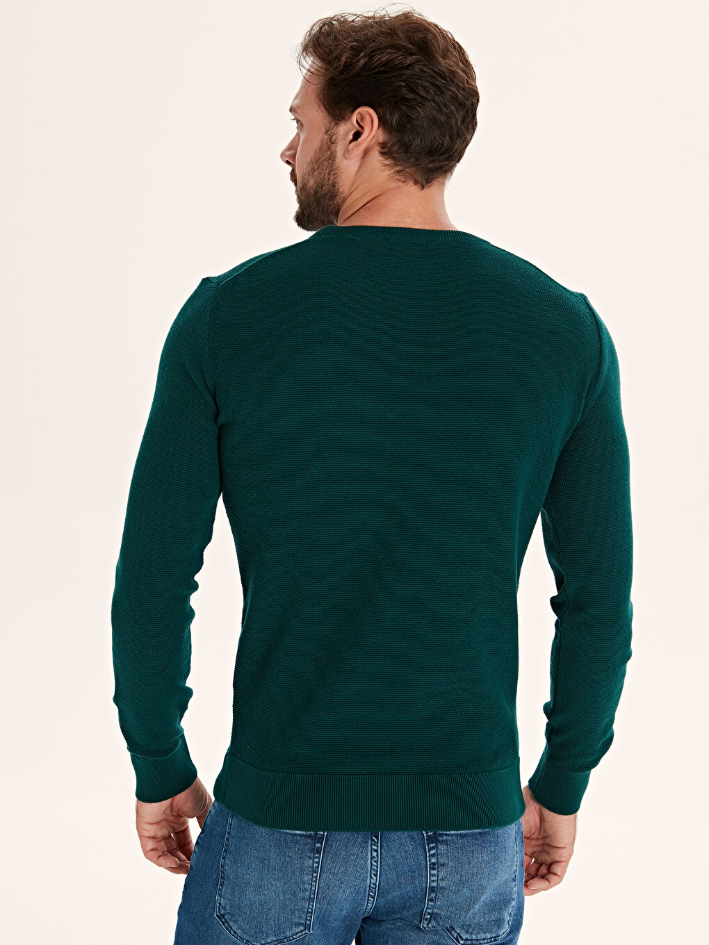 Yeşil Bisiklet Yaka Erkek Triko Kazak-2