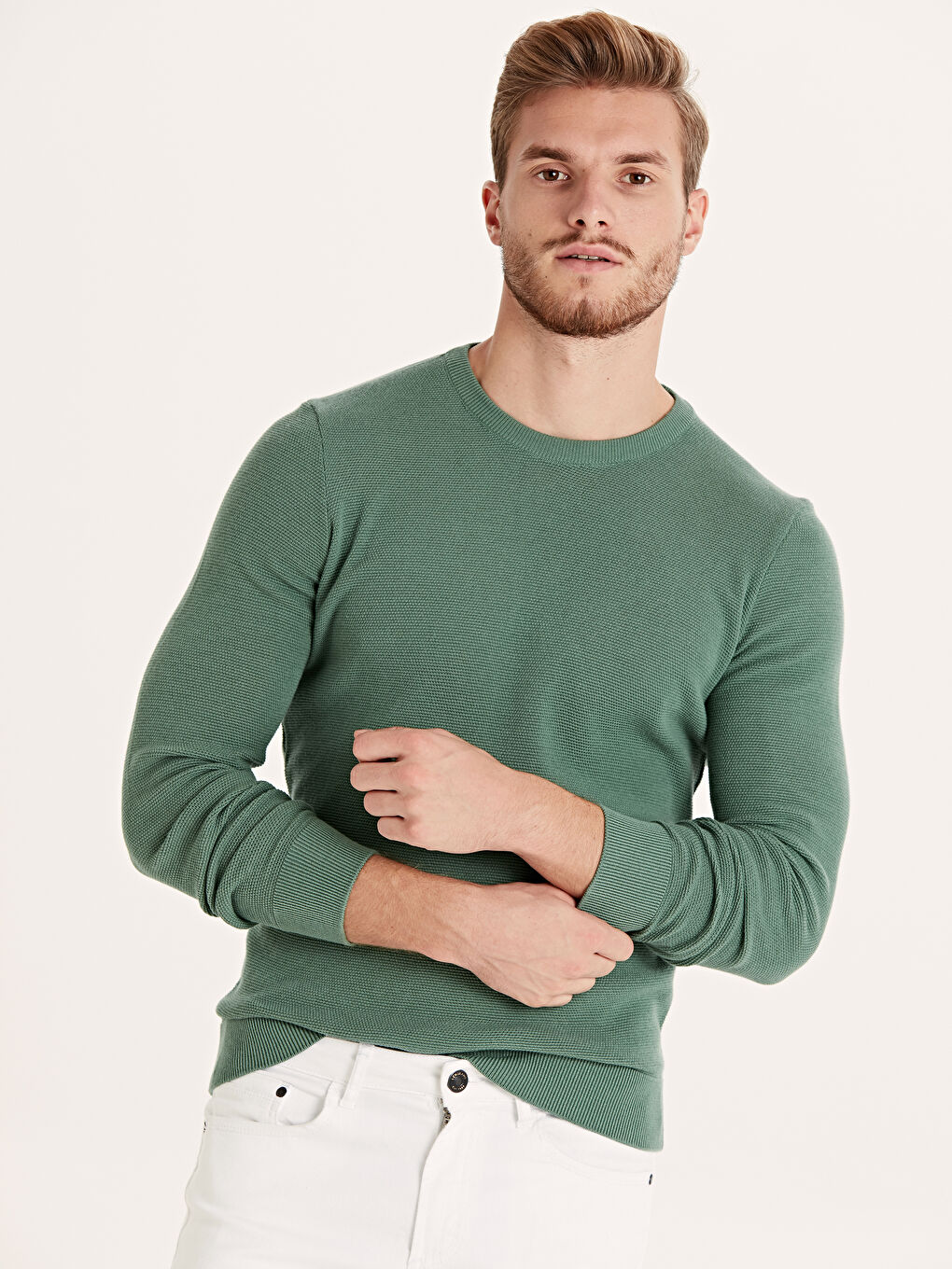 Yeşil Bisiklet Yaka Erkek Triko Kazak