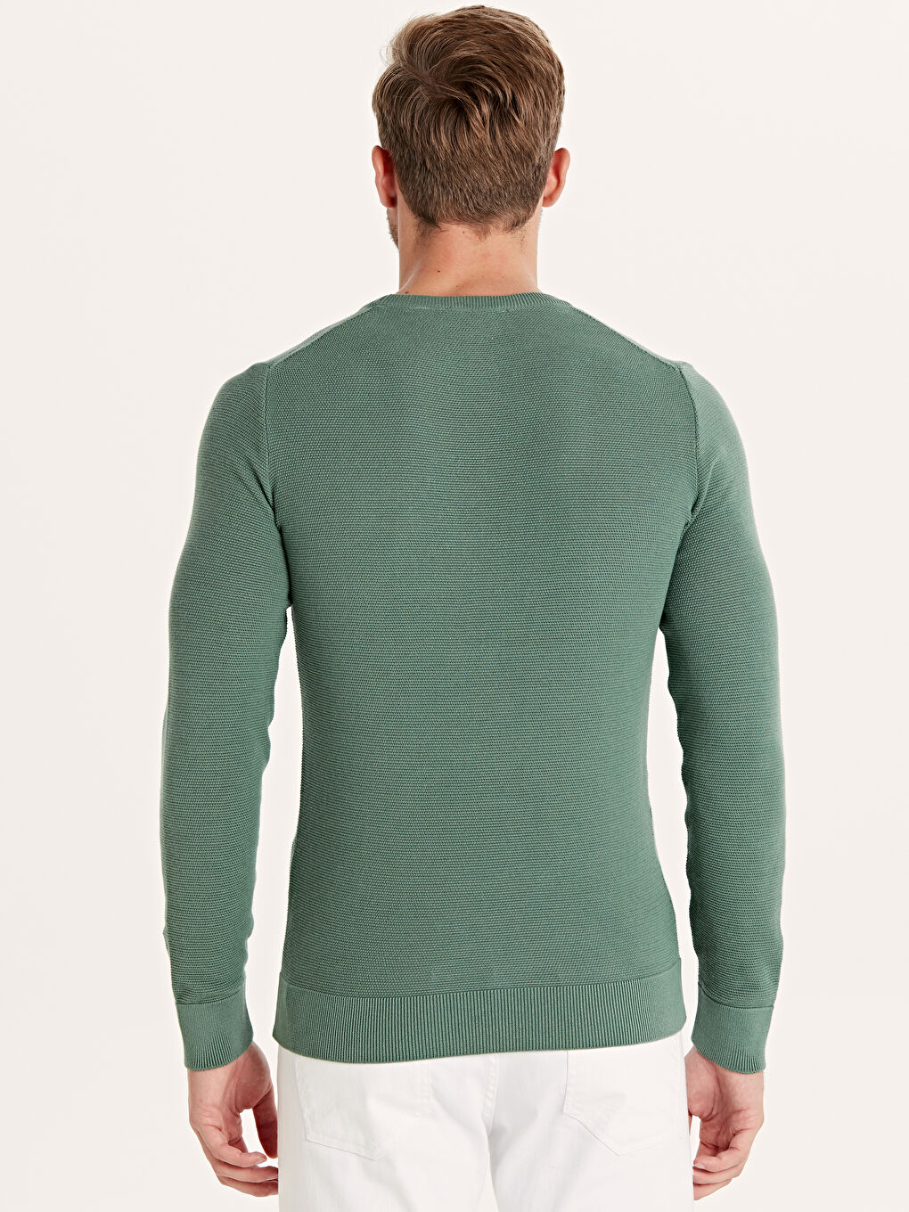 Yeşil Bisiklet Yaka Erkek Triko Kazak-2