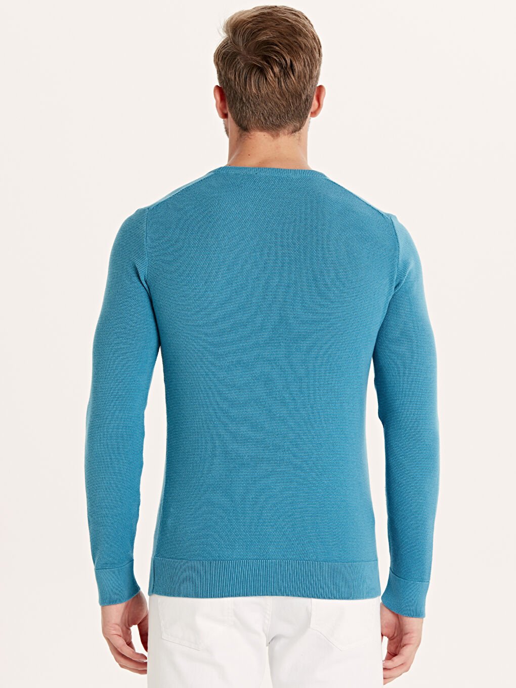 Turkuaz Bisiklet Yaka Erkek Triko Kazak-2