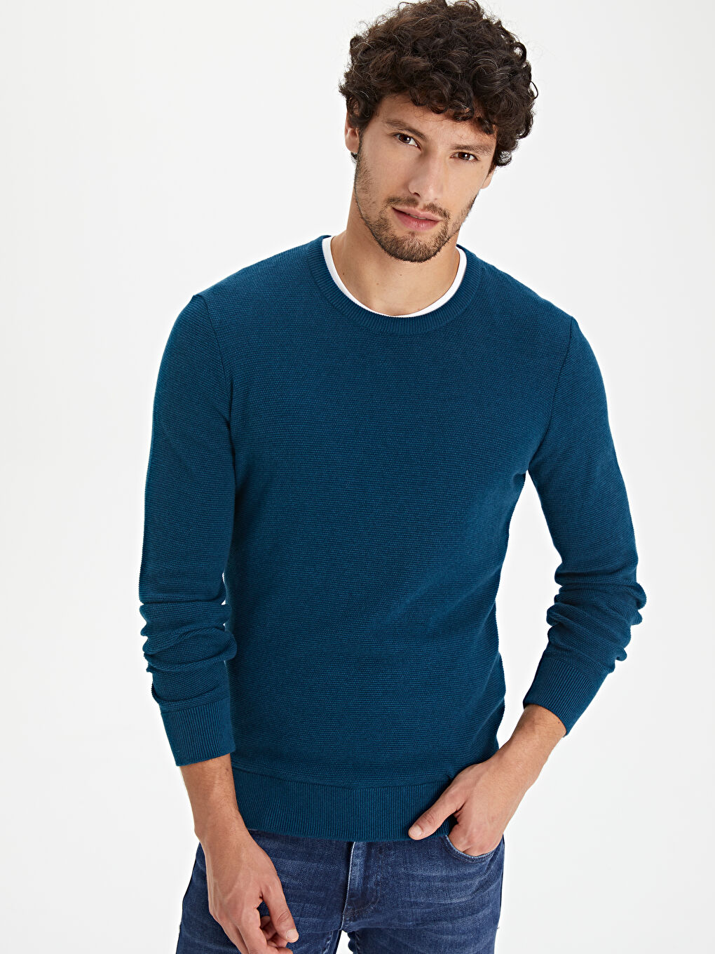 Petrol Bisiklet Yaka Erkek Triko Kazak