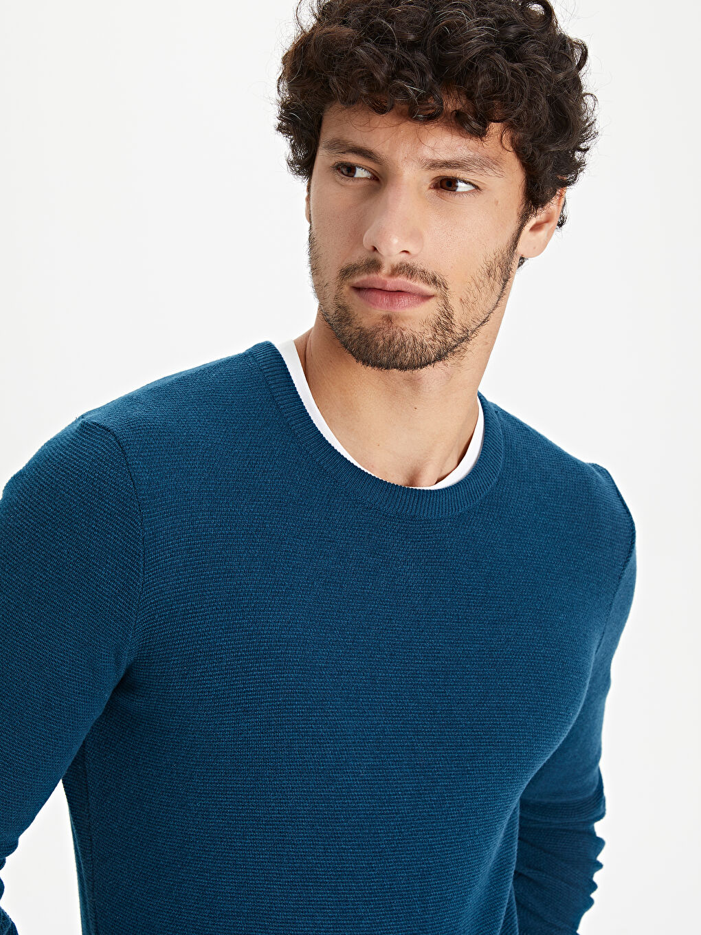 Petrol Bisiklet Yaka Erkek Triko Kazak-1