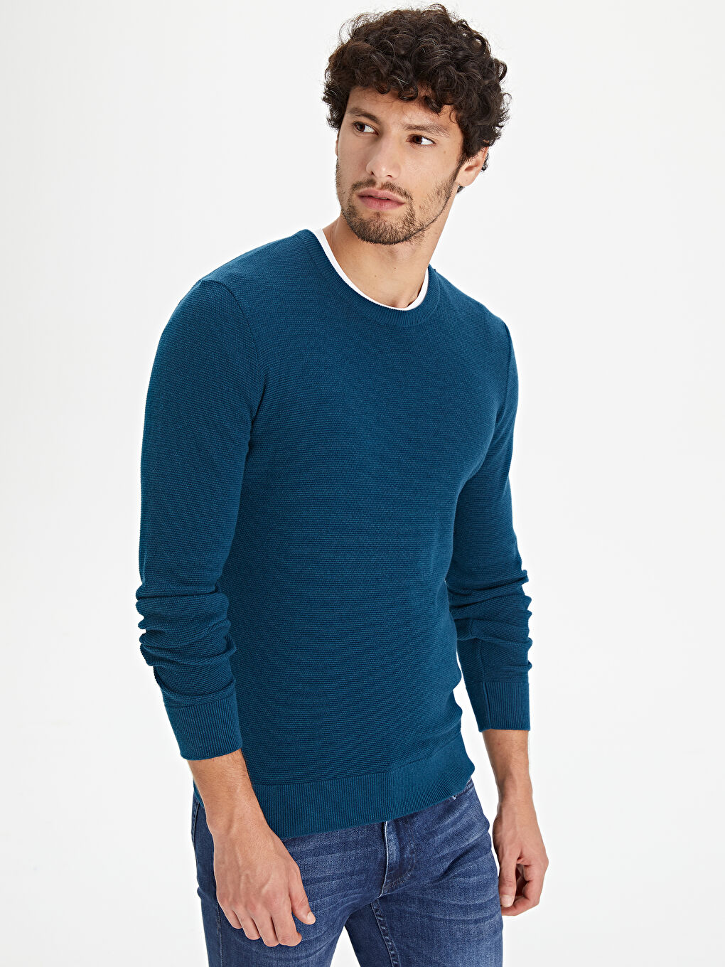 Petrol Bisiklet Yaka Erkek Triko Kazak-2