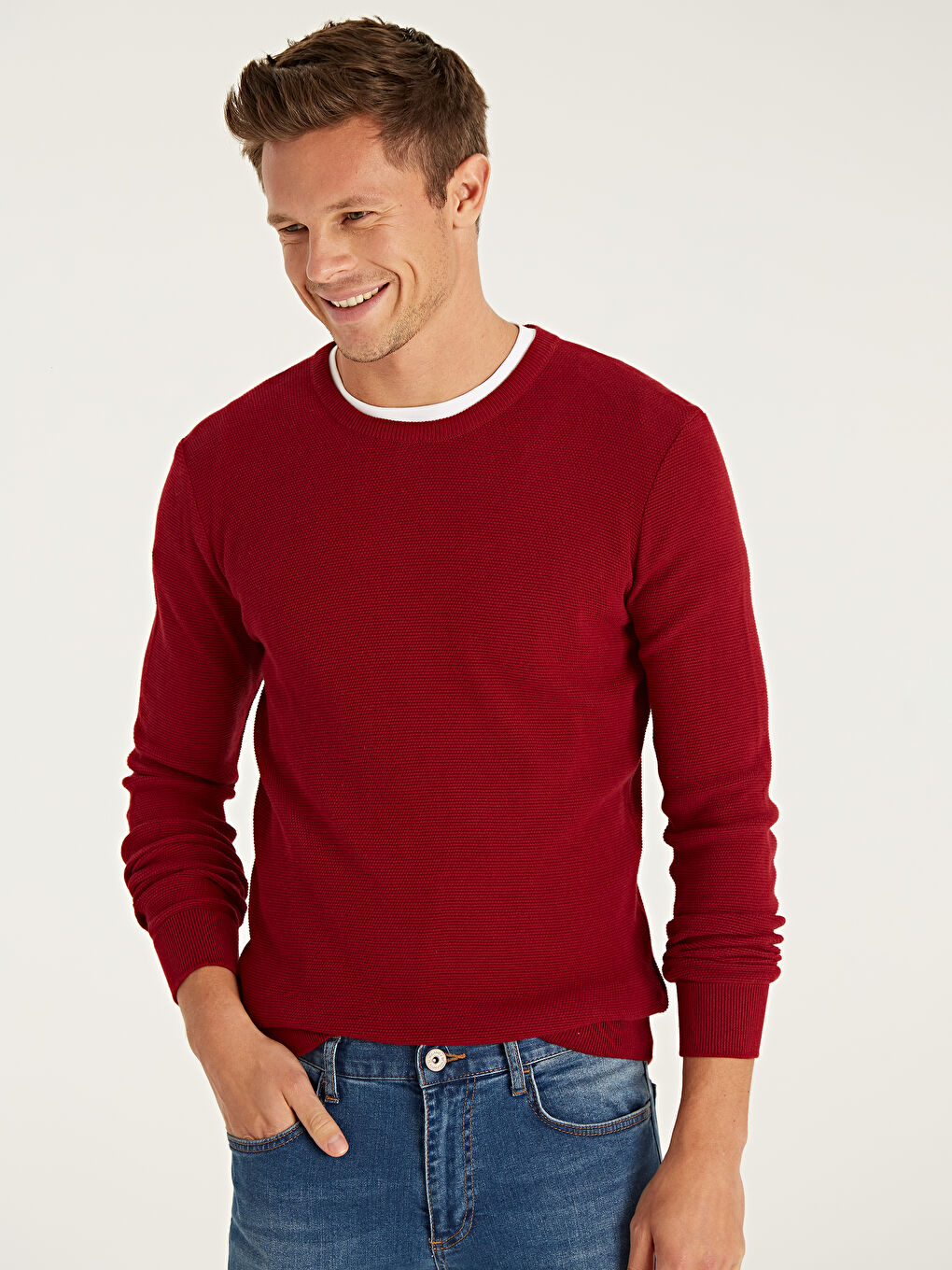 Bordo Bisiklet Yaka Erkek Triko Kazak