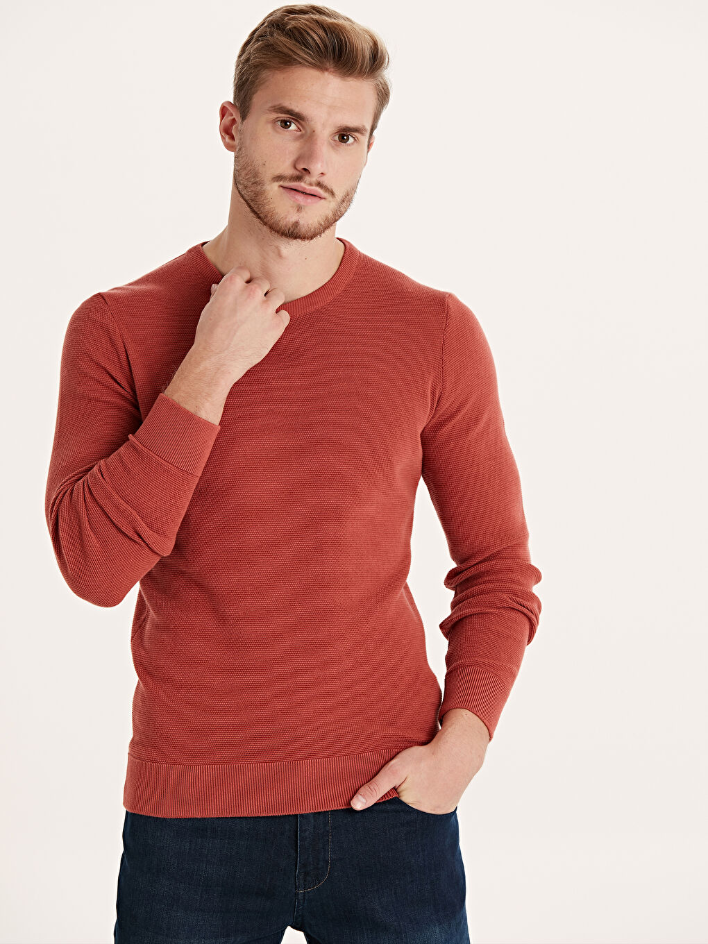 Kırmızı Bisiklet Yaka Erkek Triko Kazak