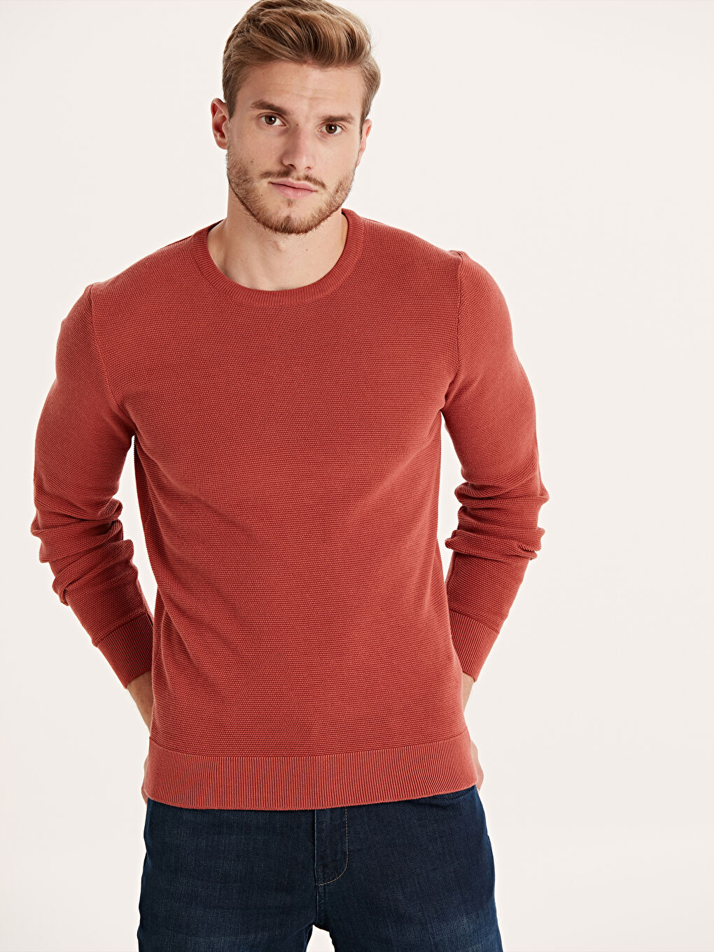 Kırmızı Bisiklet Yaka Erkek Triko Kazak-1