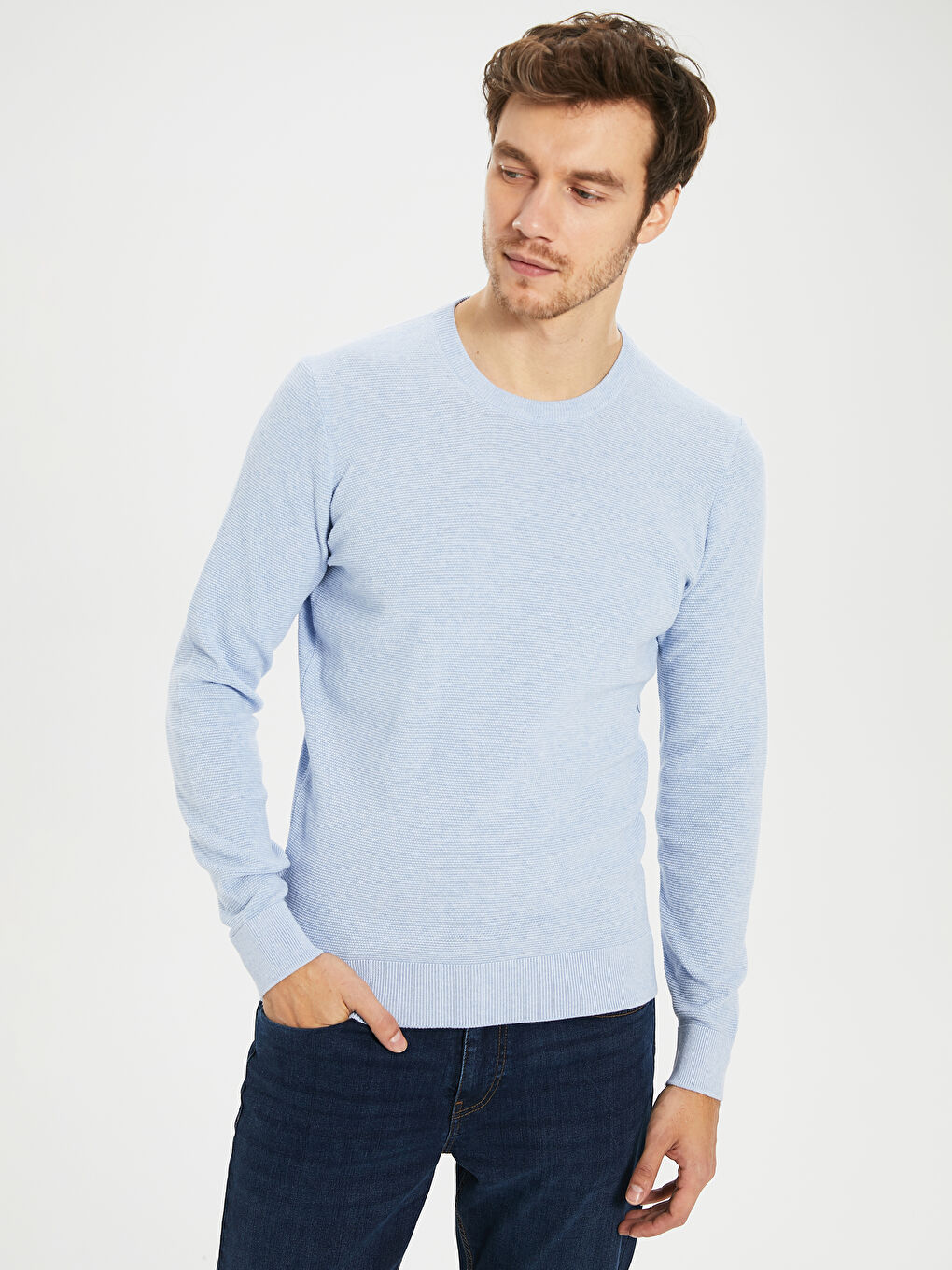 Crew Neck Long Sleeve Men's Tricot Sweater