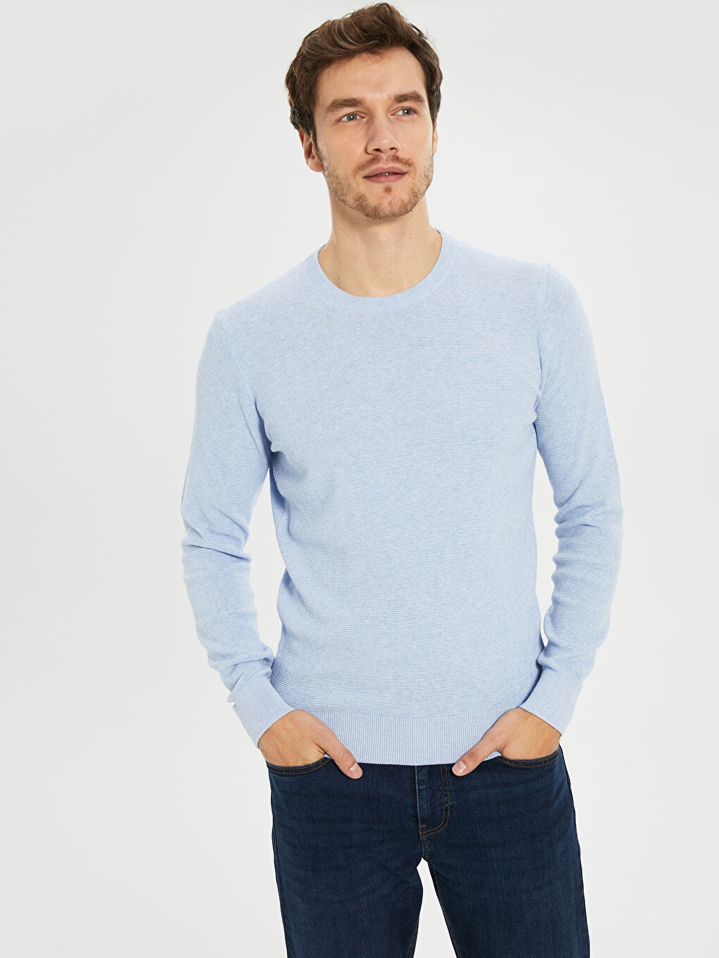Crew Neck Long Sleeve Men's Tricot Sweater-1