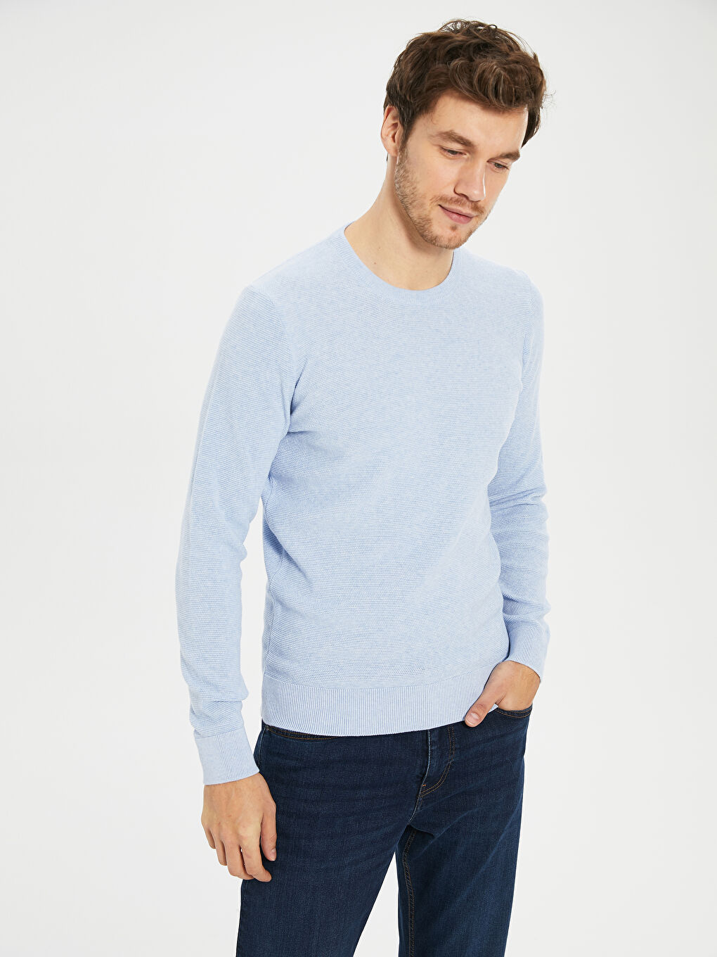 Crew Neck Long Sleeve Men's Tricot Sweater-2