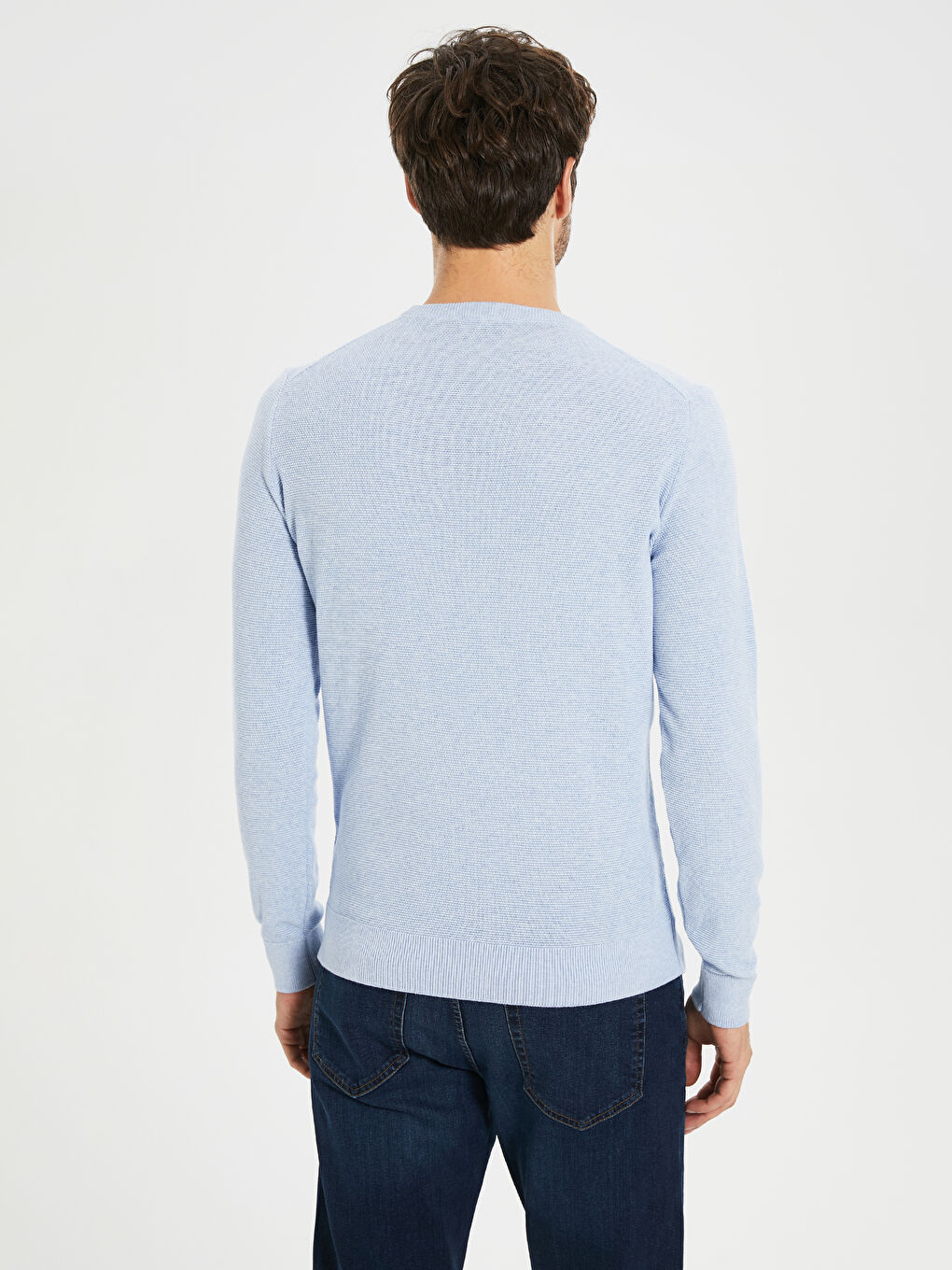 Crew Neck Long Sleeve Men's Tricot Sweater-3