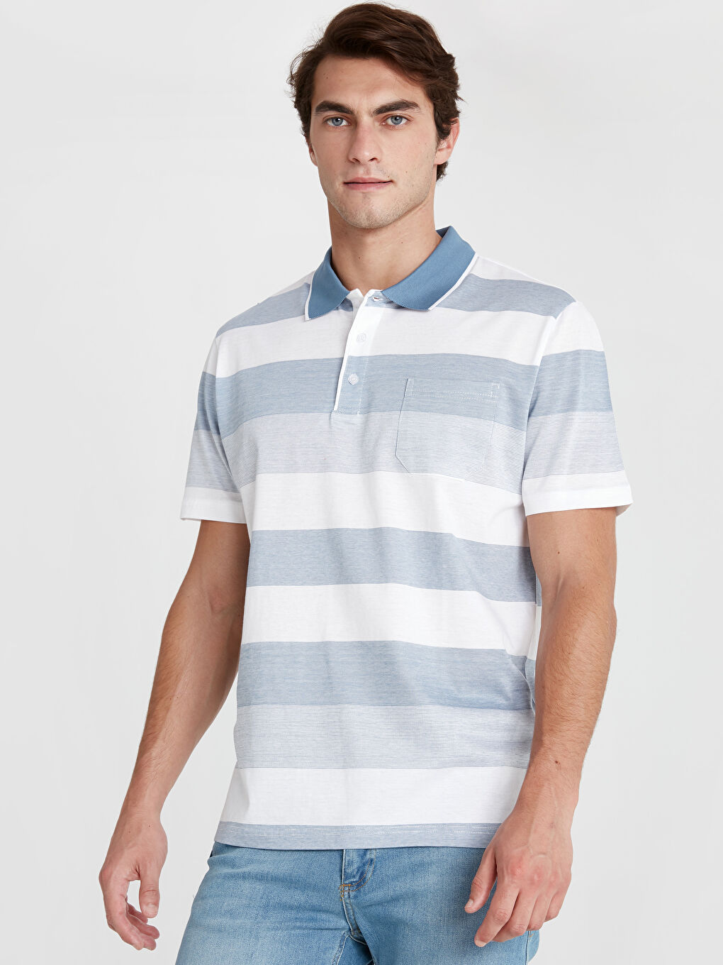 Футболка для чоловіків з коротким рукавом, смугаста, з коміром поло-1