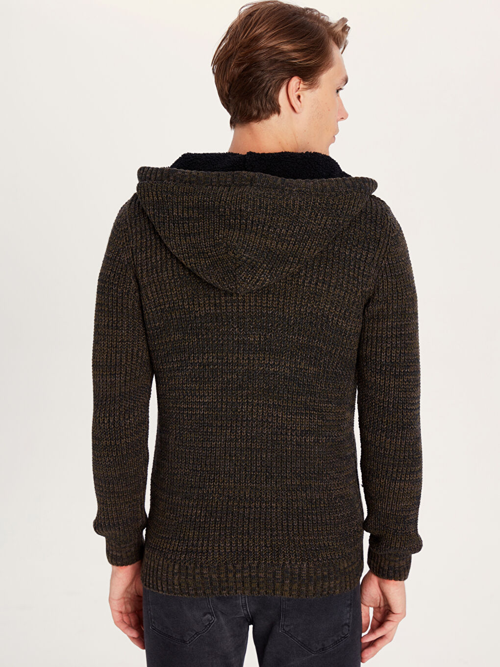 Haki Kapüşonlu Erkek Triko Hırka-3