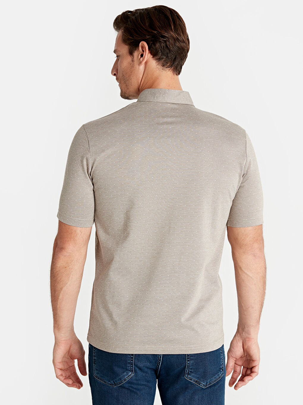 Bej Polo Yaka Kısa Kollu Penye Erkek Tişört-2