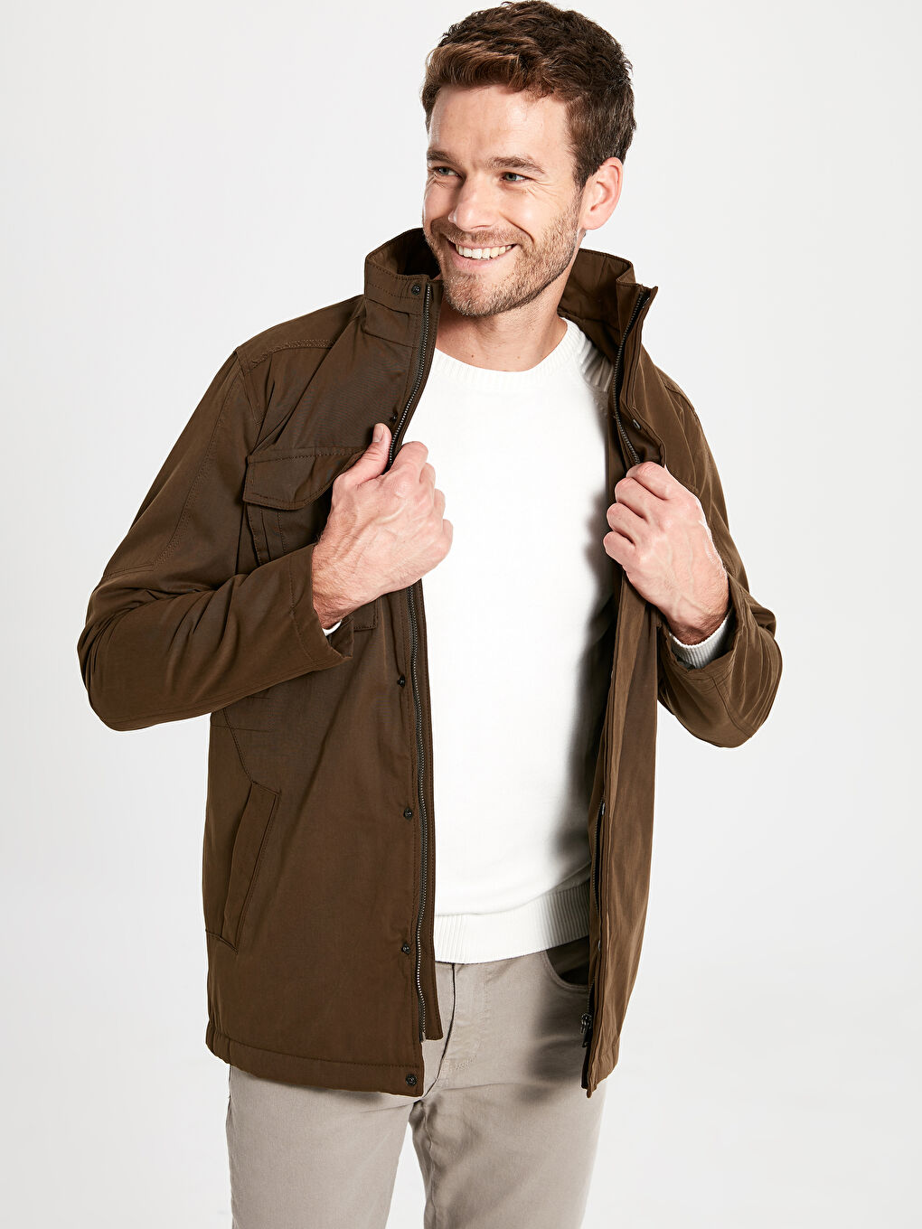 Haki Dik Yaka Erkek Mont-2