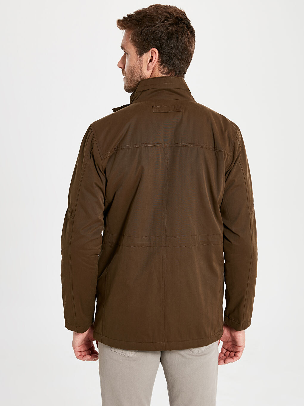 Haki Dik Yaka Erkek Mont-4