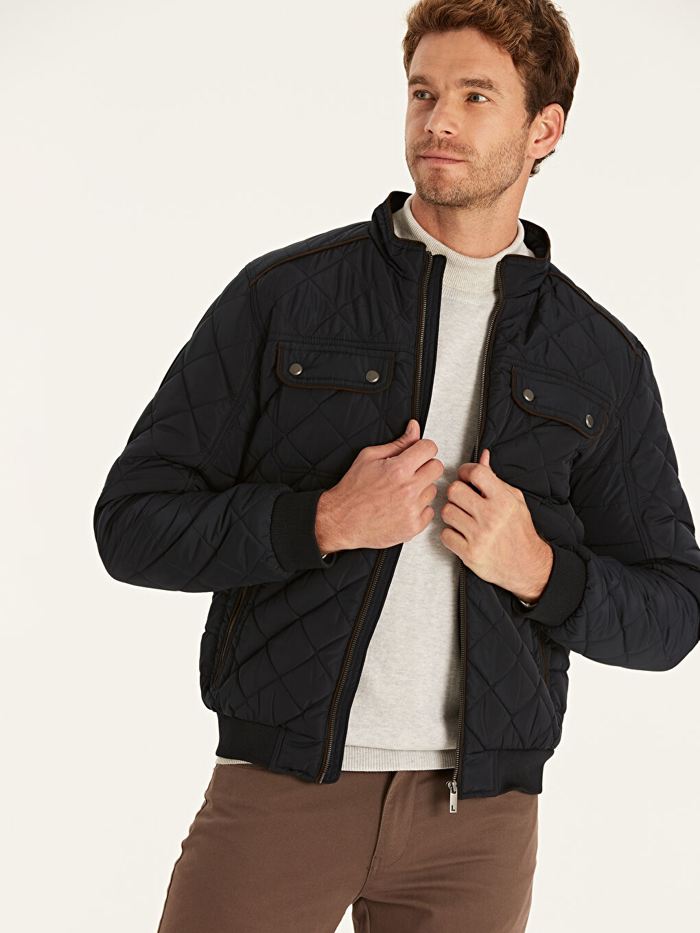 Lacivert Dik Yaka Erkek Şişme Mont-1