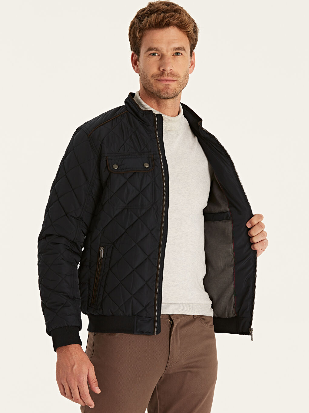 Lacivert Dik Yaka Erkek Şişme Mont-2