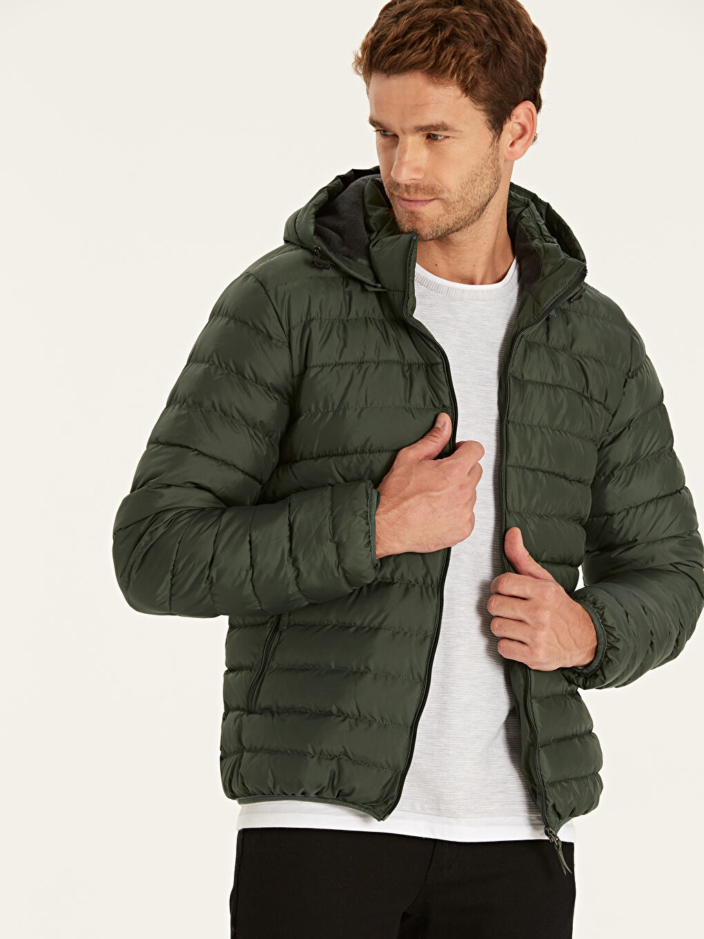 Yeşil Dik Yaka Erkek Şişme Mont