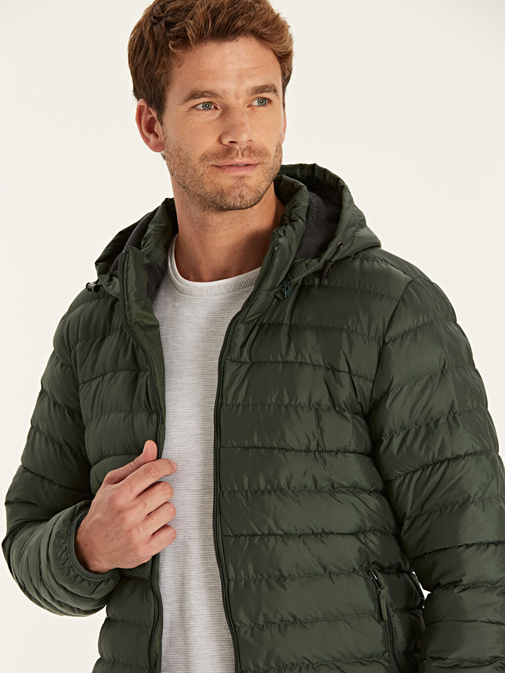 Yeşil Dik Yaka Erkek Şişme Mont-1