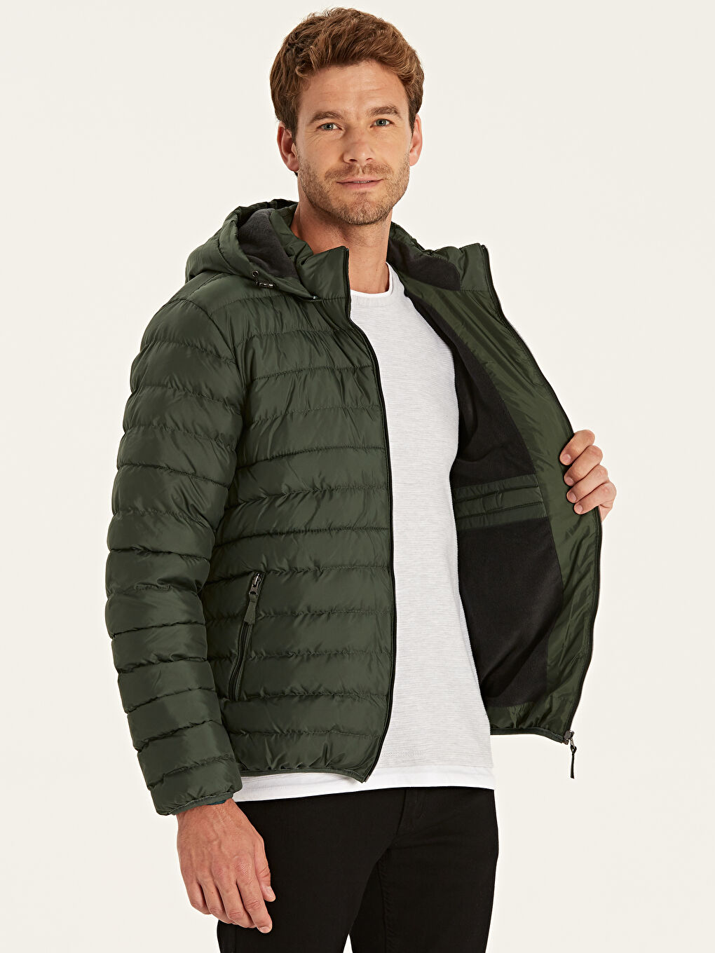 Yeşil Dik Yaka Erkek Şişme Mont-2