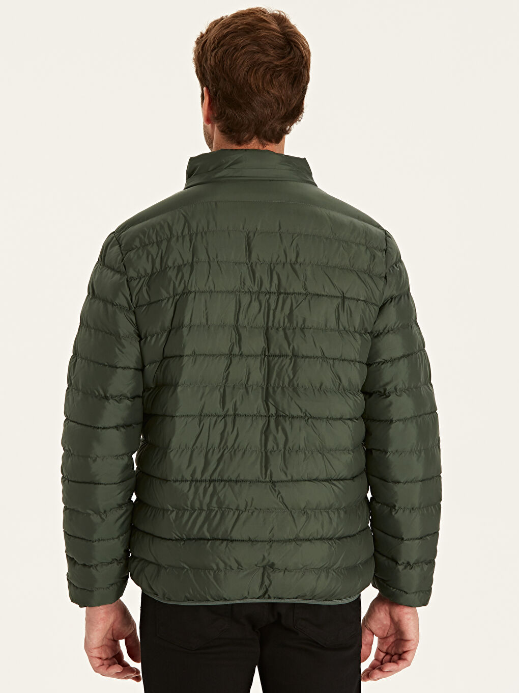 Yeşil Dik Yaka Erkek Şişme Mont-3